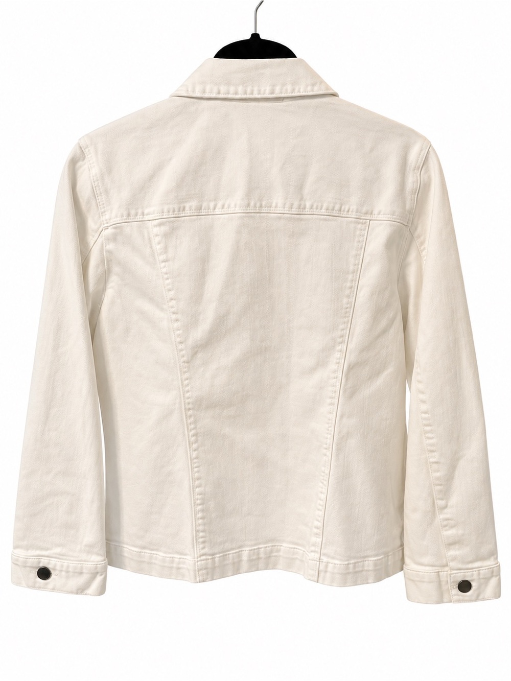 Chico’s Size 2 US L White Denim Trucker Jacket Cotton Blend Button Front - Picture 4 of 4